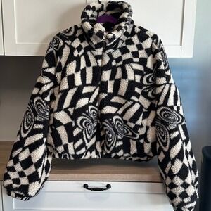 Urban Outfitters Olivia Print Sherpa Black White Butterfly Funky Size Small